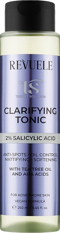 Очищуючий тонік для обличчя із саліциловою кислотою 2% - Revuele Target Solution Clarifying Tonic, 250 мл - фото N1