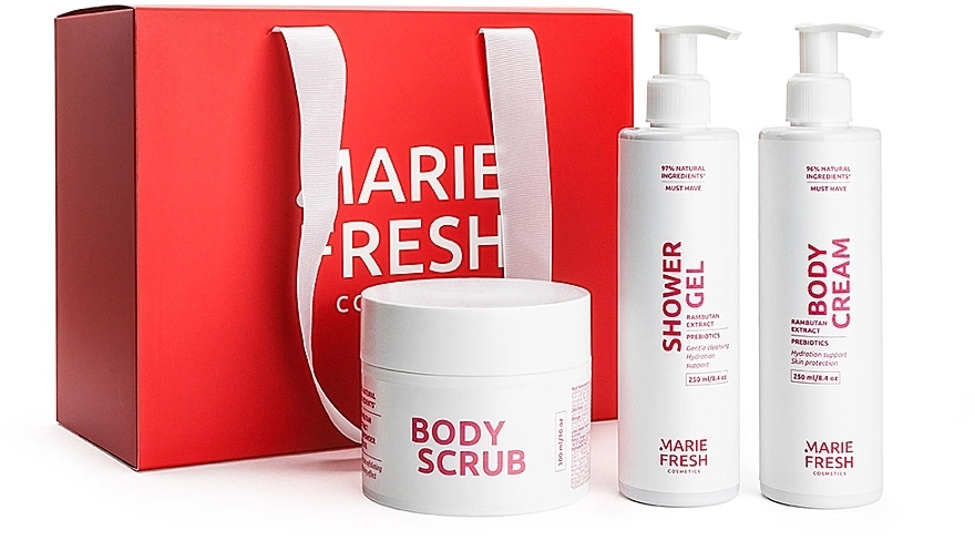 Marie Fresh Cosmetics Подарунковий набір Body Holiday Beauty Set (sh/gel/250ml + scr/300ml + b/cr/250ml) - фото N1