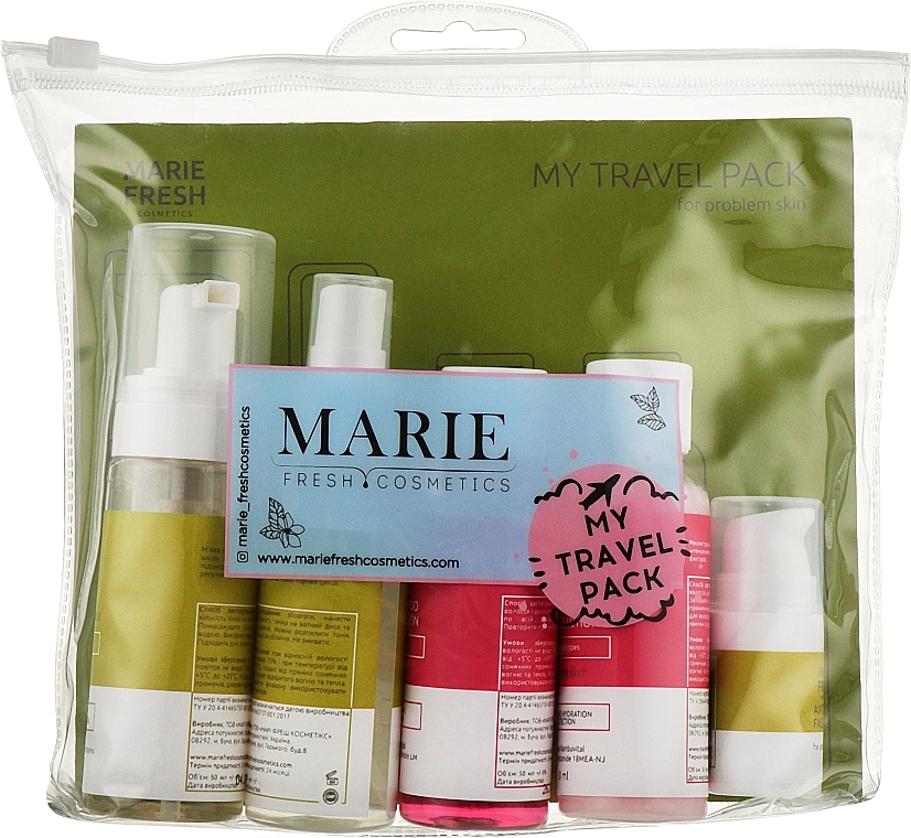Marie Fresh Cosmetics Дорожний набір для проблемної шкіри Travel Set for Problem Skin (f/foam/50ml + f/ton/50ml + h/shm/50ml + h/cond/50ml + f/fluid/5ml) - фото N5