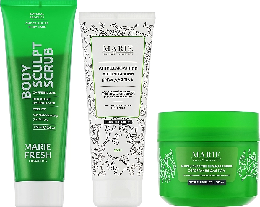Marie Fresh Cosmetics Антицелюлітний набір Anti-Cellulite Body Set (b/cr/250ml + b/cr/300ml + b/scrub/250ml) - фото N2