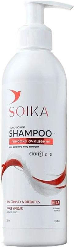 Шампунь тонізуючий "Глибоке очищення" з комплексом АНА кислот та яблучним оцтом - Soika Hair Shampoo, 300 мл - фото N1