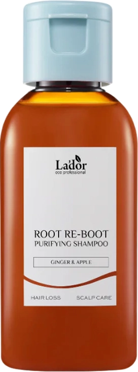 Шампунь проти випадіння волосся для чутливої шкіри голови, схильної до жирності - La'dor Root Re-Boot Purifying Shampoo Ginger & Apple, 50 мл - фото N1