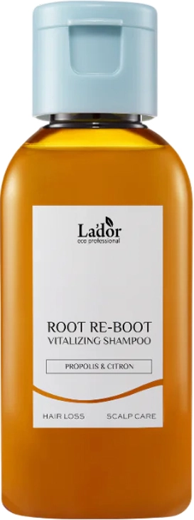 Шампунь проти випадіння волосся для сухої шкіри голови з прополісом та цитроном - La'dor Root Re-Boot Vitalizing Shampoo Propolis & Citron, 50 мл - фото N1