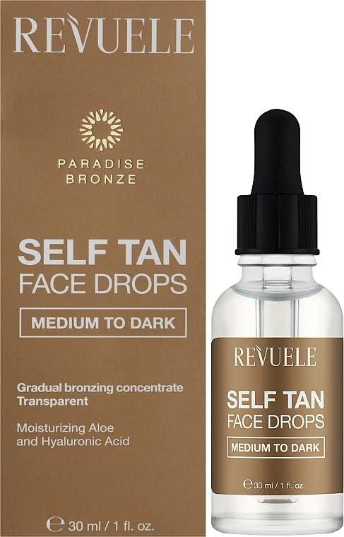 Краплі для автозасмаги обличчя від середнього до темного - Revuele Self Tan Face Drop Medium To Dark, 200 мл - фото N2