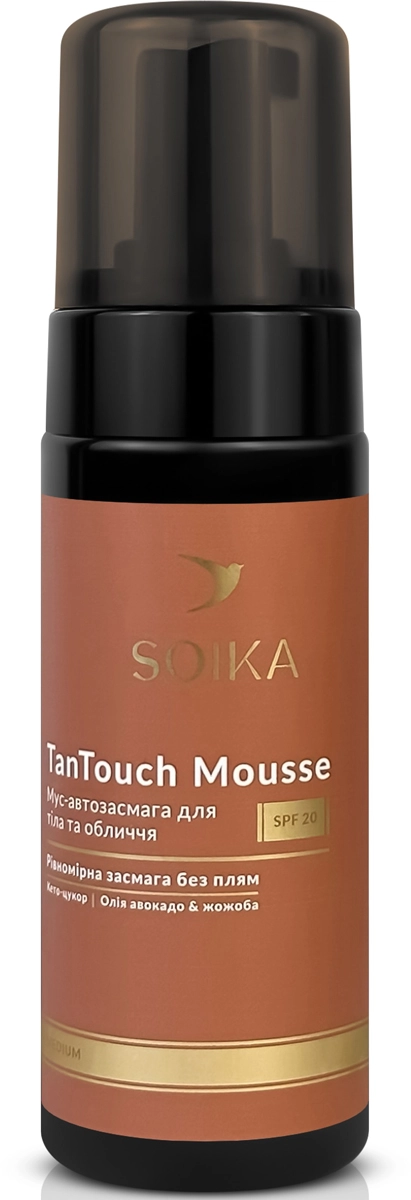 Мус-автозасмага для обличчя та тіла з кето-цукром та олією авокадо - Soika TanTouch Mousse SPF 20 MEDIUM, 150 мл - фото N1