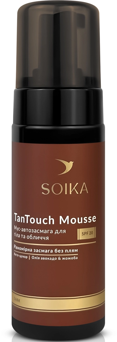 Мус-автозасмага для обличчя та тіла з кето-цукром та олією авокадо - Soika TanTouch Mousse SPF 20 DARK, 150 мл - фото N1