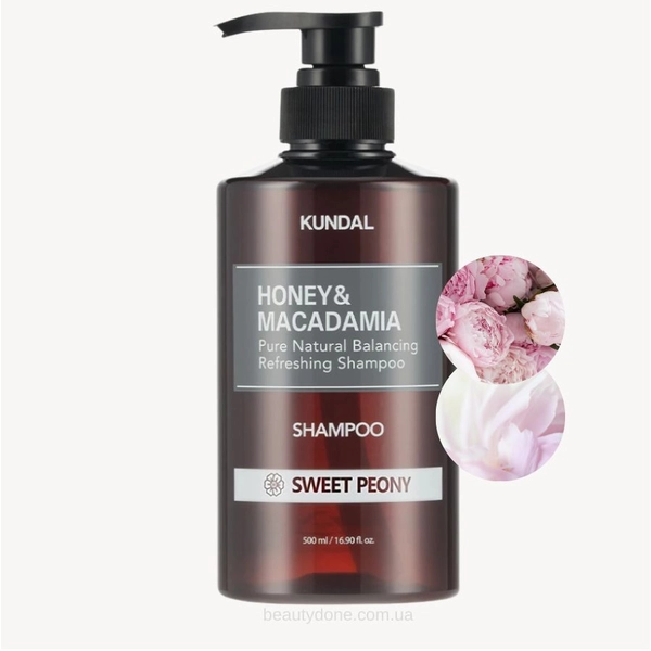 Шампунь відновлюючий "Солодка півонія" - Kundal Honey & Macadamia Nature Shampoo Sweet Peony, 500 мл - фото N1