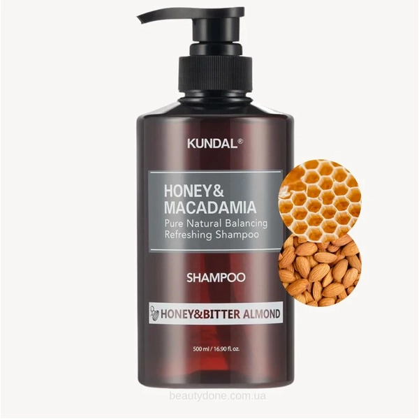 Шампунь восстанавливающий "Мед и Горький Миндаль" - Kundal Honey & Macadamia Nature Shampoo Honey&Bitter Almond, 500 мл - фото N1