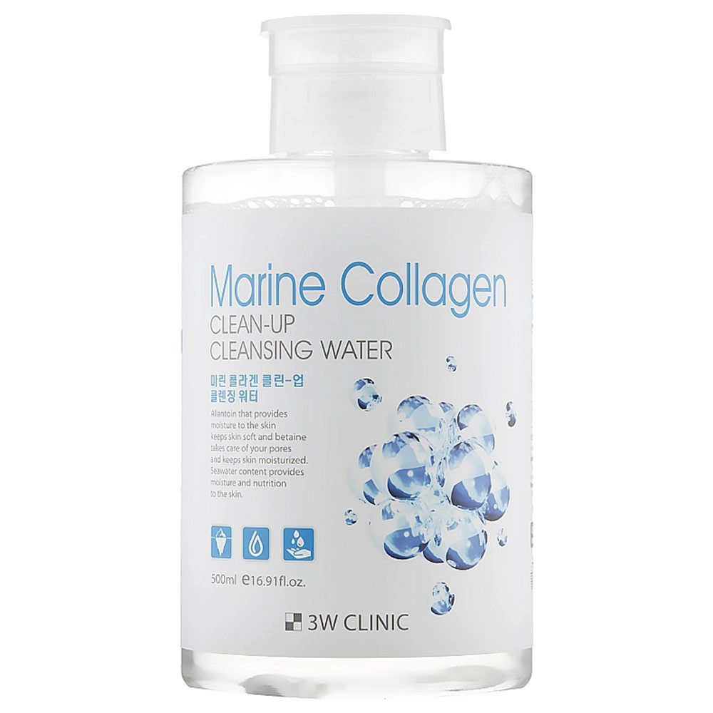 Мицелярная очищающая вода з морским коллагеном - 3W Clinic Marine Collagen Clean-Up Cleansing Water, 500 мл - фото N1