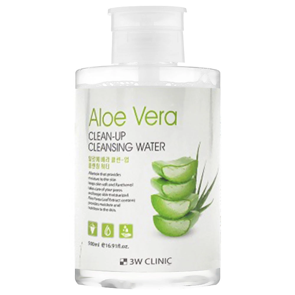 Міцелярна очищаюча вода з екстактом алое - 3W Clinic Aloe Clean-Up Cleansing Water, 500 мл - фото N1