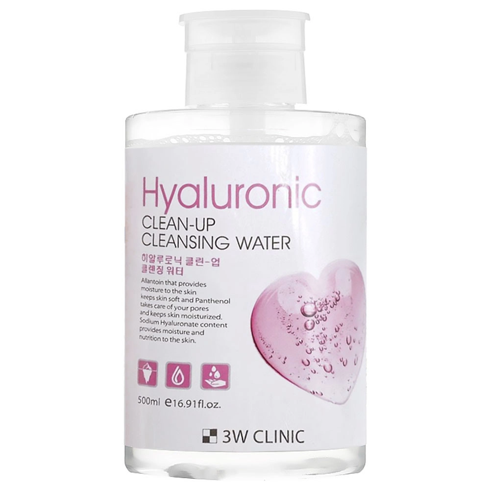 Мицеллярная очищающая увлажняющая вода - 3W Clinic Hyaluronic Clean-Up Cleansing Water, 500 мл - фото N1