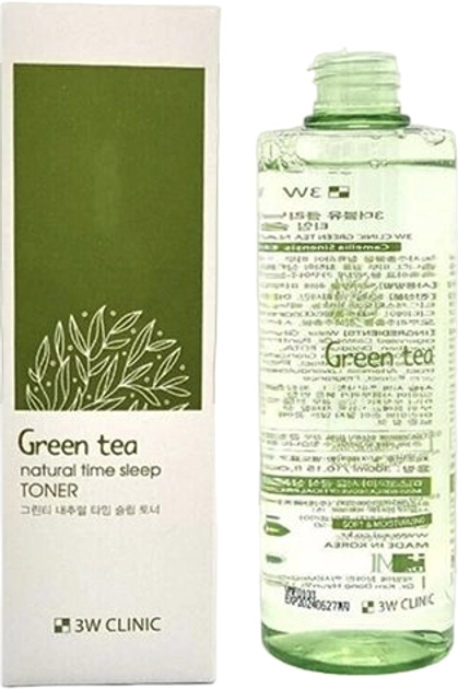 Тонер для обличчя з екстактом зеленого чаю - 3W Clinic Green Tea Natural Time Sleep Toner, 300 мл - фото N1