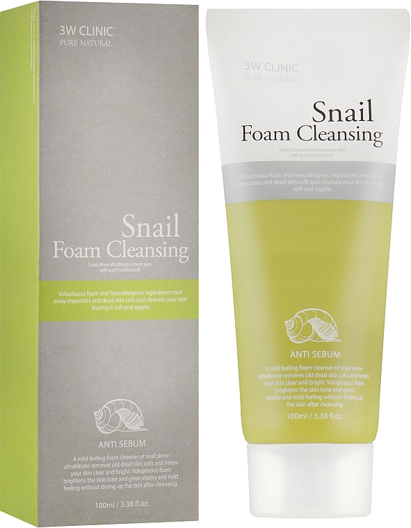 Очищающая пенка для лица с фильтратом улиткового муцина - 3W Clinic Snail Foam Cleansing, 100 мл - фото N1