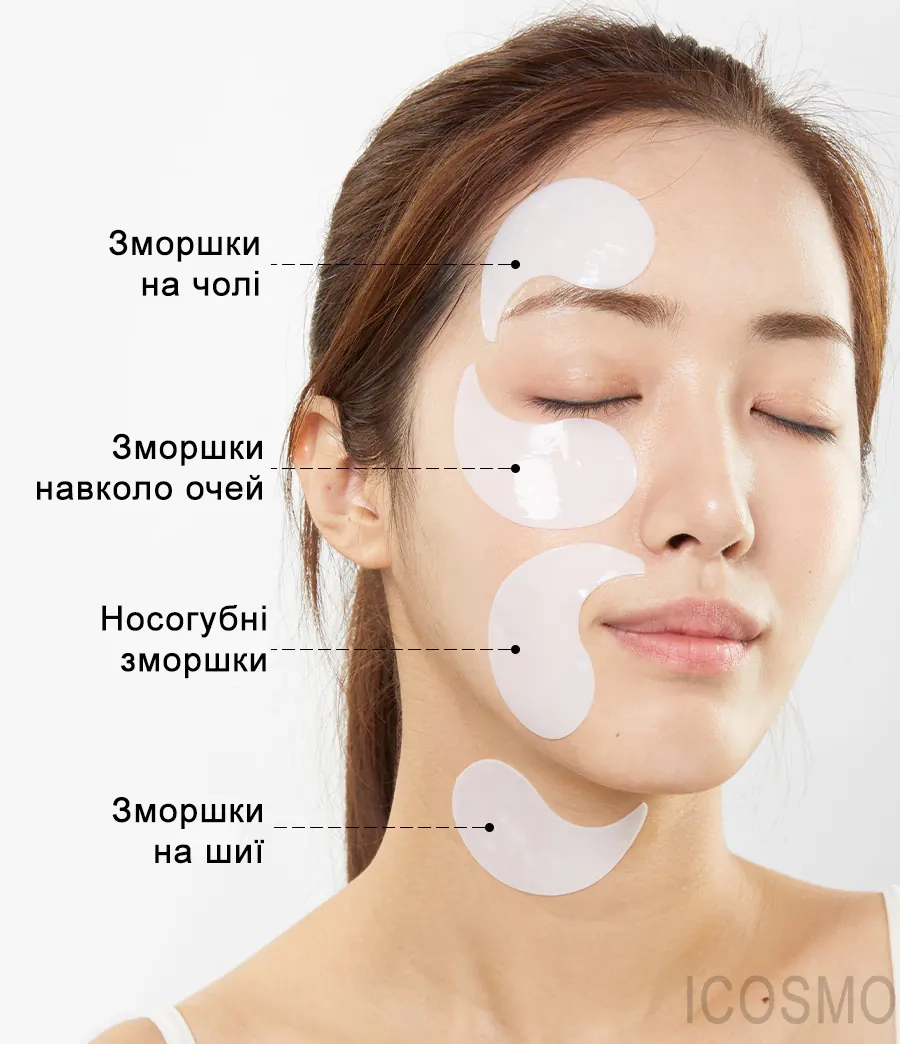 Зони використання гідрогелевих патчів Medi Peel Red Lacto Collagen Eye Patch не сповзають