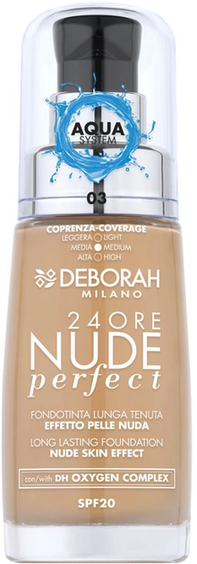 Тональна основа - Deborah 24Ore Nude Perfect Aqua System Foundation SPF20, 03 - Sand - фото N1