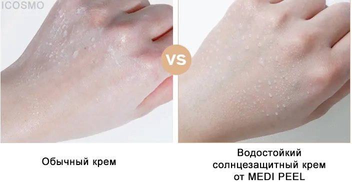 Водостойкость солнцезащитного крема Medi peel Active Silky Sun Cream SPF50+ PA+++