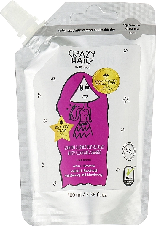 Глибоко очищувальний шампунь "Баланс шкіри голови" - HiSkin Crazy Hair Deep Cleansing Shampoo Scalp Balance Raspberry & Blueberry Refill, 100ml  (запасний блок) - фото N1