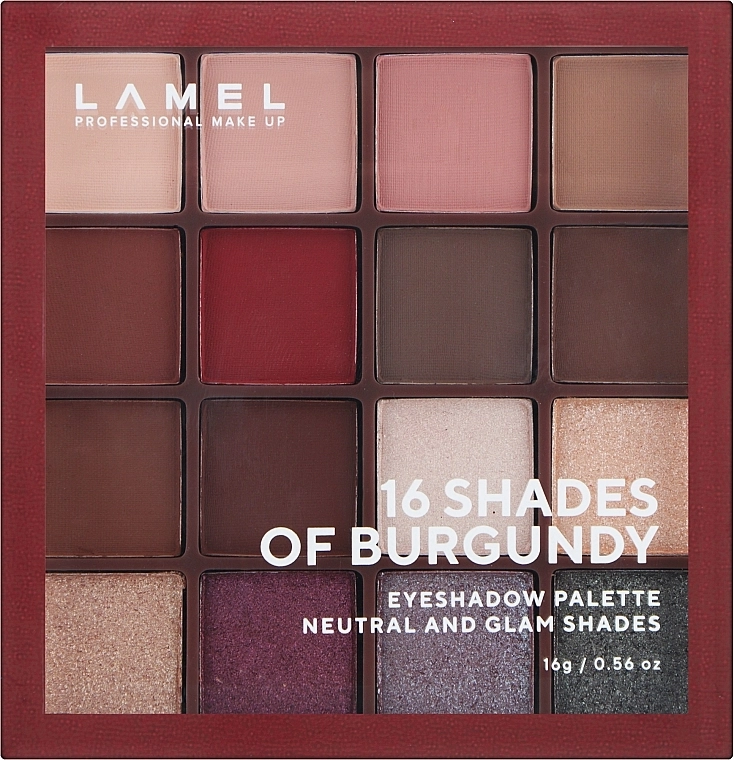 Палетка теней для век - LAMEL Make Up Eyeshadow 16 Shades Of Burgundy, 16-4 - фото N1