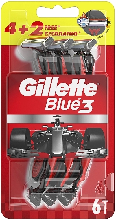 Набір одноразових станків для гоління - Gillette Blue III Red and White, 4+2 шт - фото N1