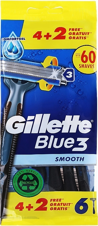 Набір одноразових станків для гоління - Gillette Blue 3 Smooth, 4+2шт - фото N1