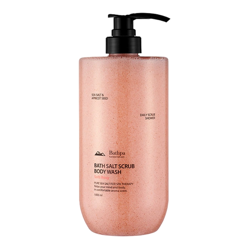 Гель для душу відлущуючий з сіллю НІЖНА ТРОЯНДА - BATHPA Bath Salt Scrub Body Wash Soft Rosy, 1000 мл - фото N1