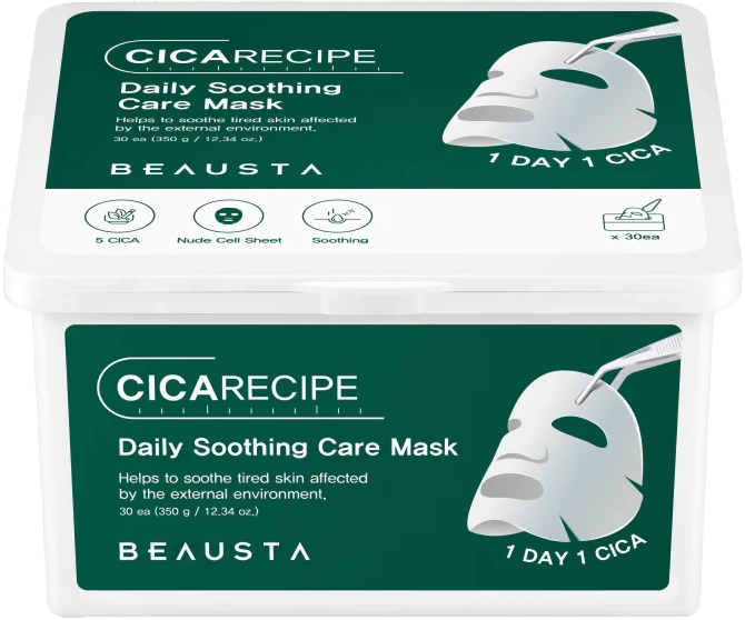 Ежедневная успокаивающая маска для лица - BEAUSTA Cicarecipe Daily Soothing Care Mask, 30 шт - фото N2