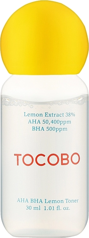 Лимонний тонер з AHA- і BHA-кислотами та вітаміном С - TOCOBO AHA BHA Lemon Toner, 30 мл - фото N1