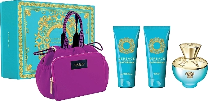 Набір парфумований для жінок - Versace Dylan Turquoise pour Femme, edt/100ml + b/lot/100ml + sh/gel/100ml + bag - фото N1