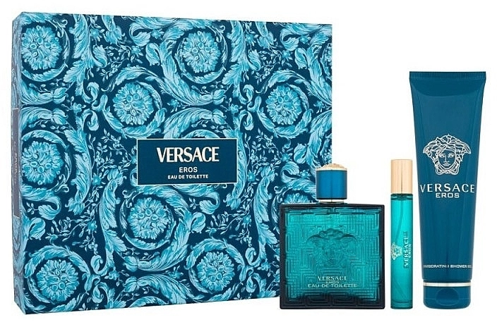 Набор парфюмированный для мужчин - Versace Eros, edt/100ml + sh/gel/150ml + edt/10ml - фото N1