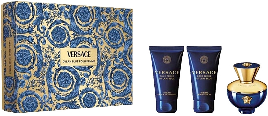 Парфумований набір для жінок - Versace Pour Femme Dylan Blue, edp/50ml + b/lot/50ml + sh/gel/50ml - фото N1