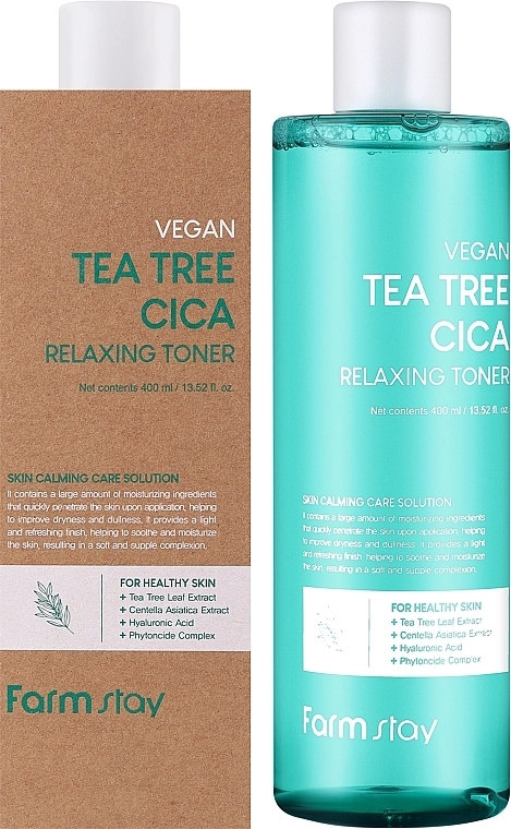 Заспокійливий тонер з олією чайного дерева - FarmStay Vegan Tea Tree Cica Relaxing Toner, 400 мл - фото N1