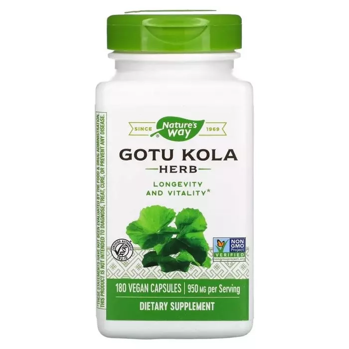 Пищевая добавка в капсулах Готу Кола - Nature's Way Gotu Kola Herb, 950 mg, 180 веганских капсул - фото N1