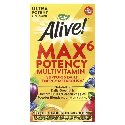 Мультивитамины повышенной эффективности без железа - Nature's Way Alive! Max6 Potency Multivitamin No Added Iron, 90 Капсул - фото N2