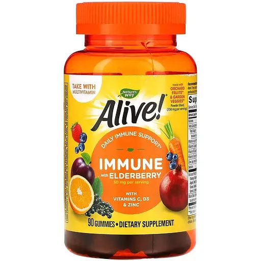 Иммунная поддержка с бузиной, вкус винограда и вишни - Nature's Way Alive! Immune, 90 жевательных конфет - фото N1