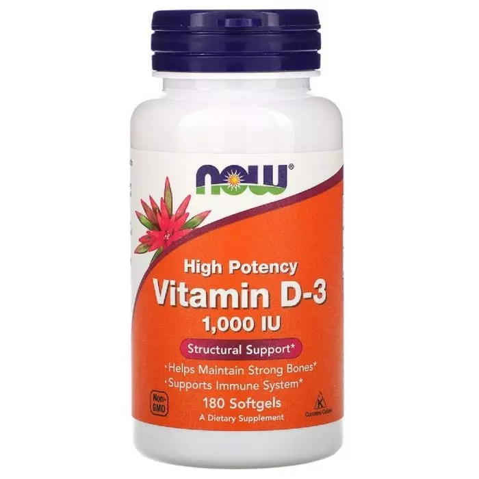 Вітамін D3 - Now Foods Vitamin-D3, 1000IU, 180 желатинових капсул - фото N1