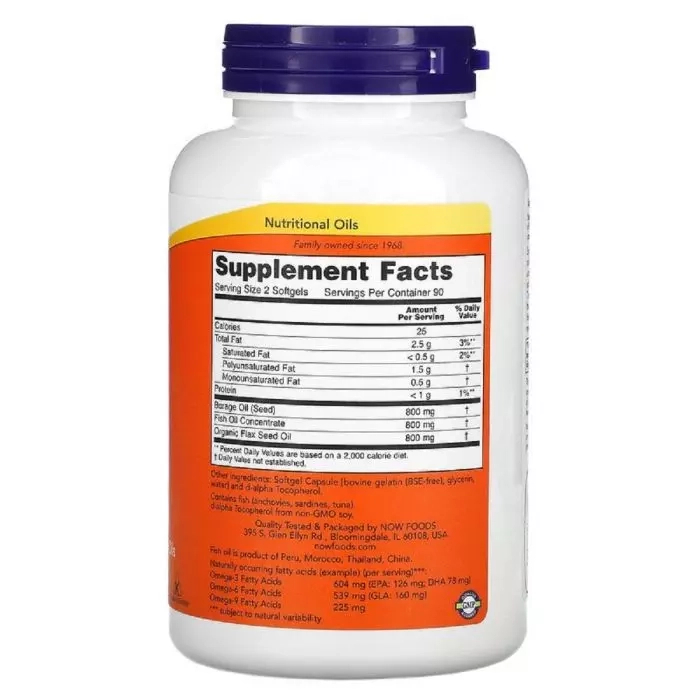 Супер Омега 3-6-9 - Now Foods Super Omega 3-6-9, 1200мг, 180 желатинових капсул - фото N2