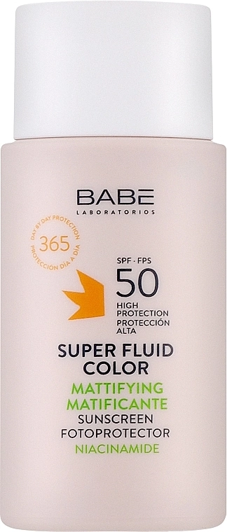 Сонцезахисний BB-флюїд з тонуючим і матуючим ефектом - BABE Laboratorios Super Fluid Color Mattifying Sunscreen SPF50, 50 мл - фото N2