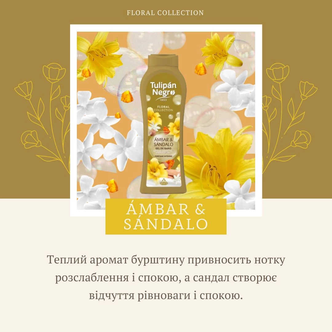 Гель для душа парфюмированный ЯНТАРЬ и САНДАЛ - Tulipan Negro FLORAL, 650 мл - фото N2