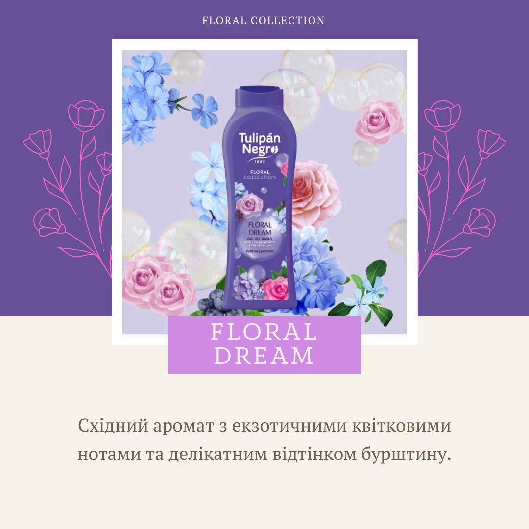 Гель для душа парфюмированный ЦВЕТОЧНЫЕ МЕЧТЫ - Tulipan Negro FLORAL, 650 мл - фото N2