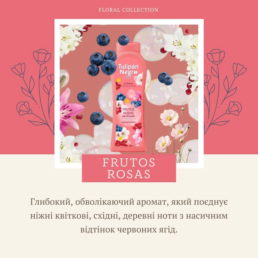 Гель для душу парфумований РОЖЕВІ ФРУКТИ - Tulipan Negro FLORAL Frutos Rosas, 650 мл - фото N2