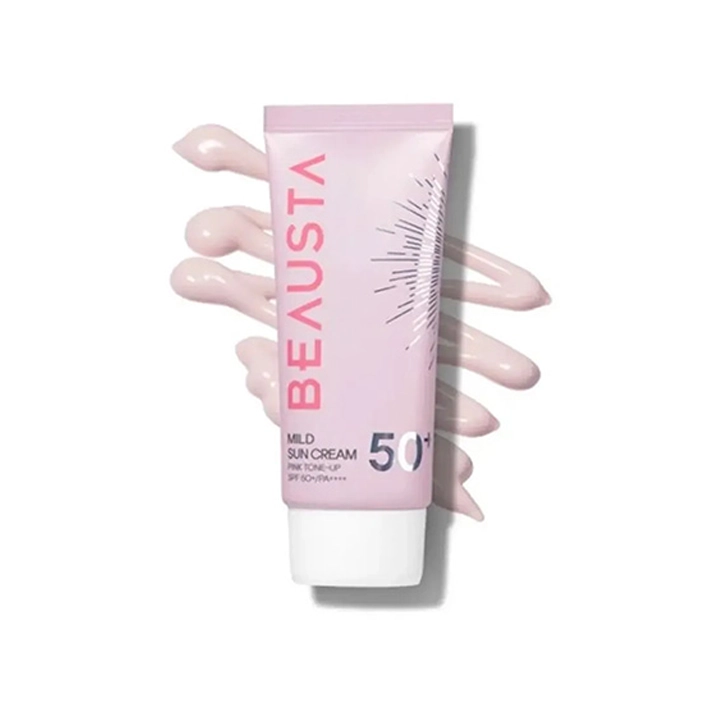 Сонцезахисний тонуючий крем - BEAUSTA Mild Sun Cream Pink Tone-Up SPF50+, 50 мл - фото N2