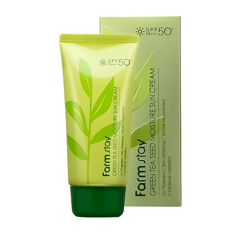 Сонцезахисний зволожуючий крем з зеленим чаєм - FarmStay Green Tea Seed Moisture Sun Cream SPF50, 70 мл - фото N1