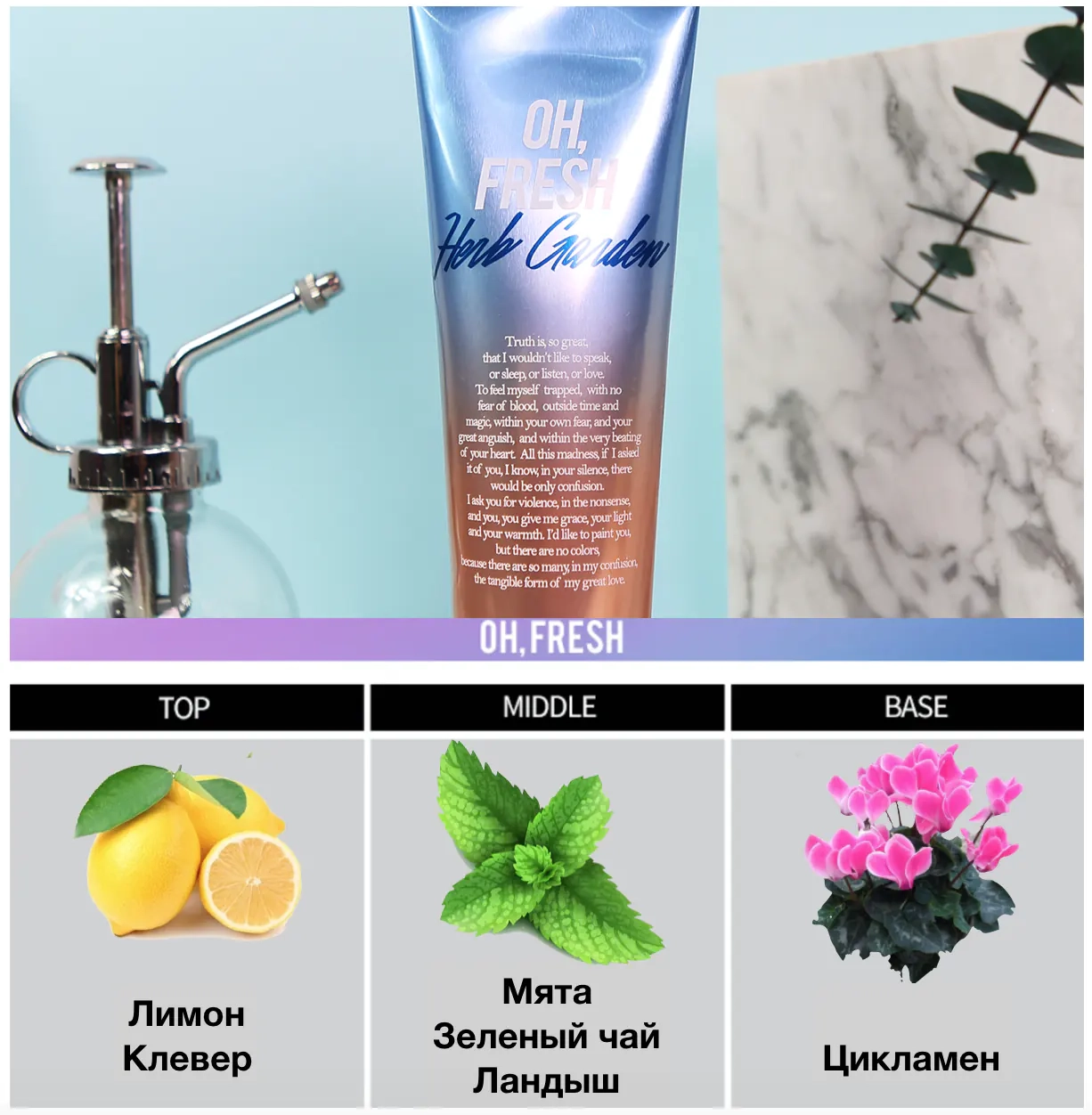 Парфюмированная композиция крема для рук Kiss by Rosemine Fragrance Hand Cream Fresh Herb Garden
