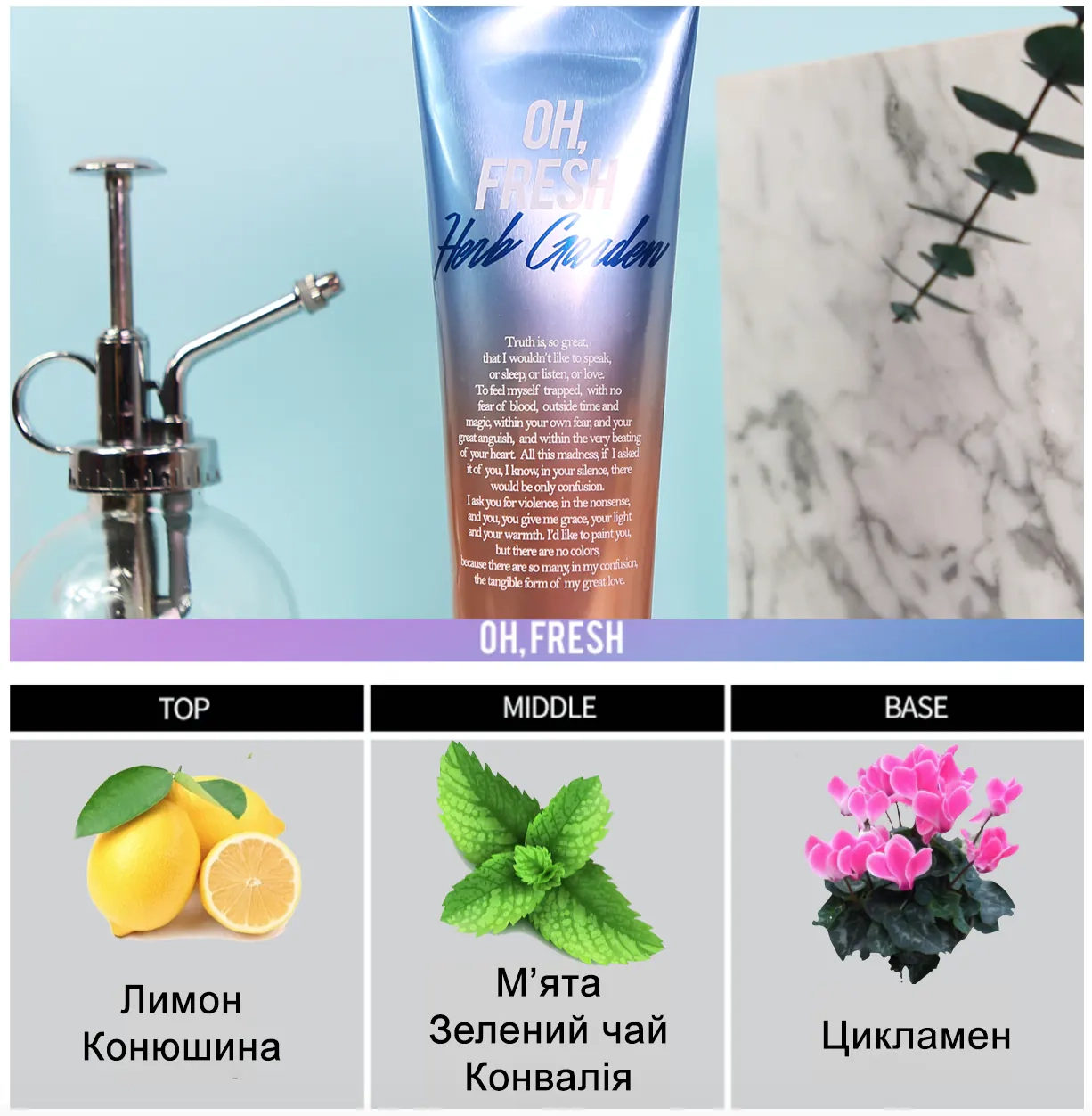 Парфумована композиція крему для тіла Kiss by Rosemine Fragrance Cream Oh, Fresh Herb Garden