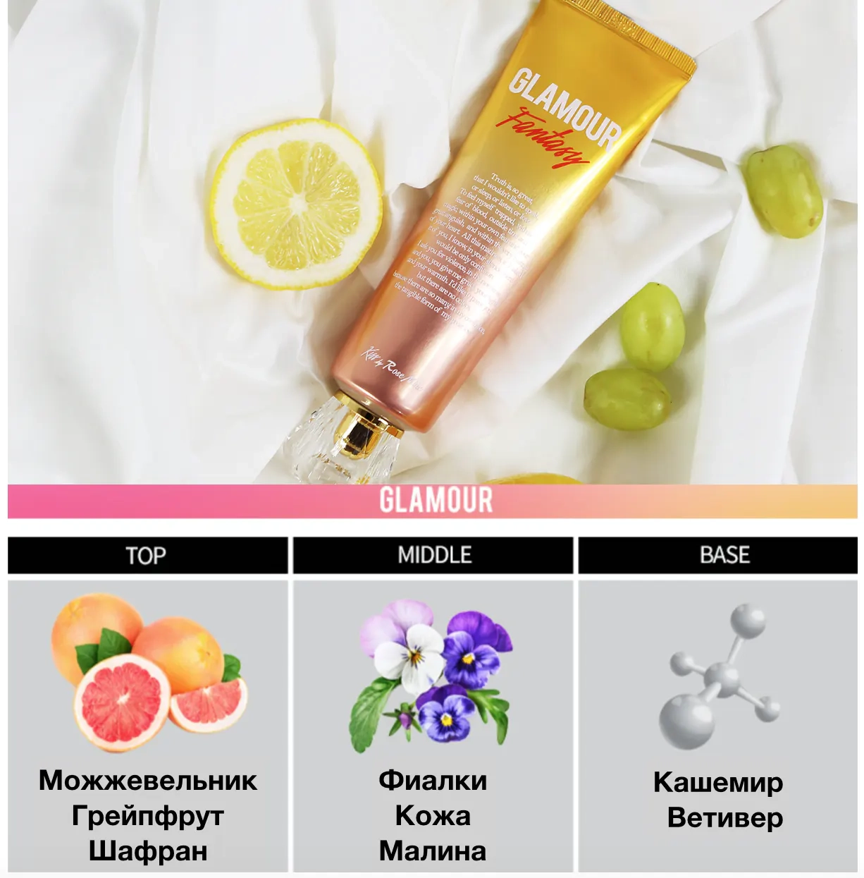 Парфюмированная композиция крема для рук Kiss by Rosemine Fragrance Hand Cream Glamour Fantasy