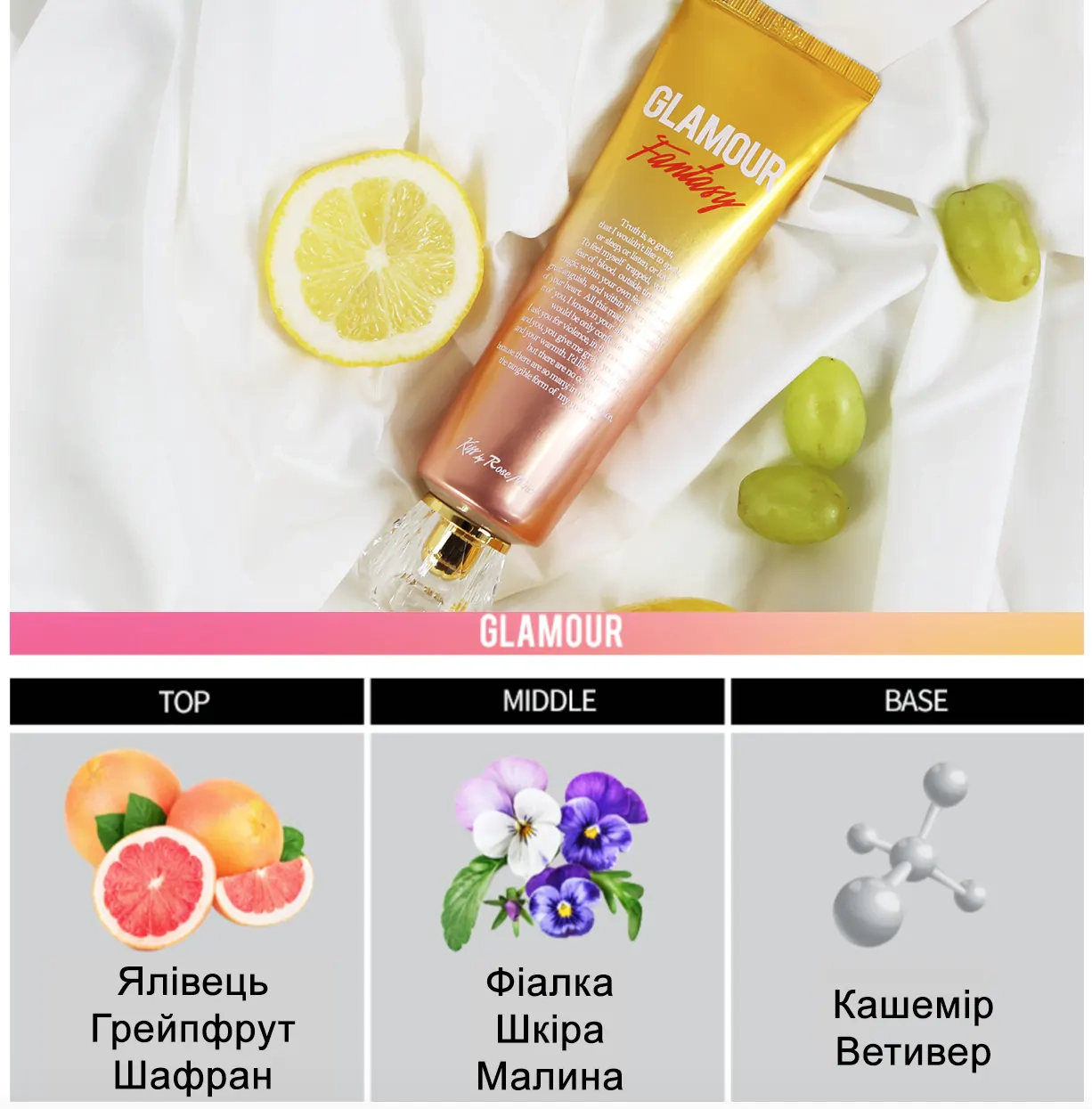 Парфумована композиція крему для рук Kiss by Rosemine Fragrance Hand Cream Glamour Fantasy