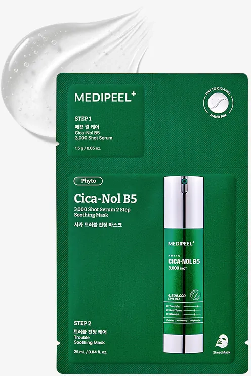 Двоетапна тканинна маска з мікроголками та центеллою - Medi peel Phyto Cica-Nol B5 3000 Shot Serum 2 Step Mask, 1 шт - фото N1