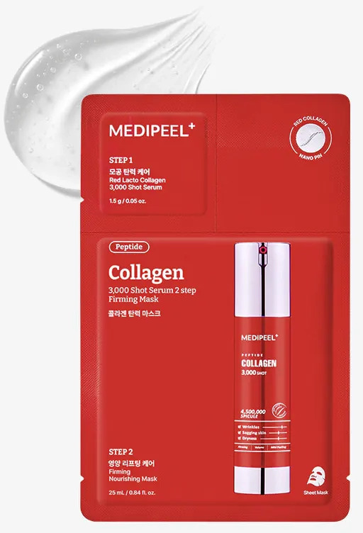 Двухэтапная тканевая маска со спикулами и коллагеном - Medi peel Red Lacto Collagen 3000 Shot Serum 2 Step Mask, 1 шт - фото N1