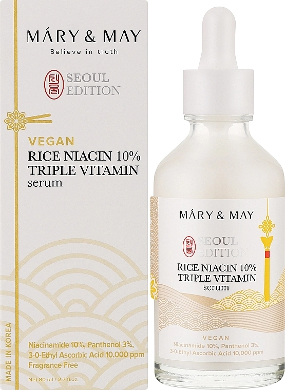 Осветляющая сыворотка для лица - Mary & May Rice Niacin 10% Triple Vitamin Serum, 80 мл - фото N2