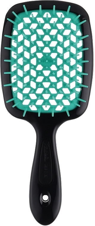 Расческа чёрная с бирюзовым - Janeke SMALL SUPER BRUSH, 17,5 см х 7,3 см - фото N1